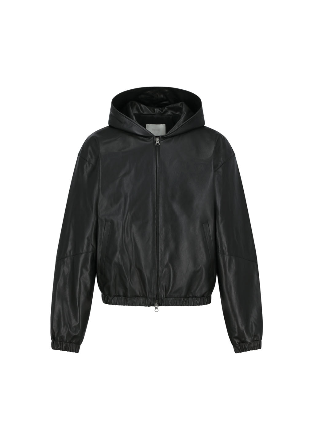 lamb skin leather hood jumper, black