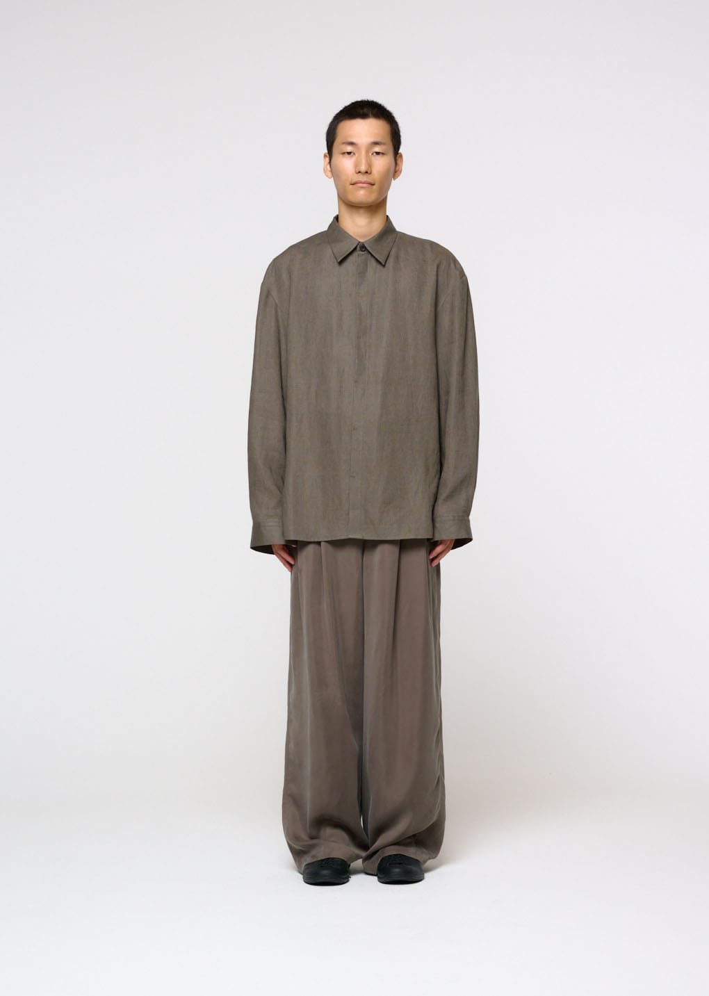 linen oversized shirt, khaki hover