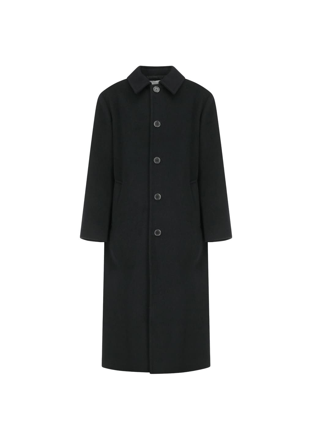 mens single breasted long coat, black