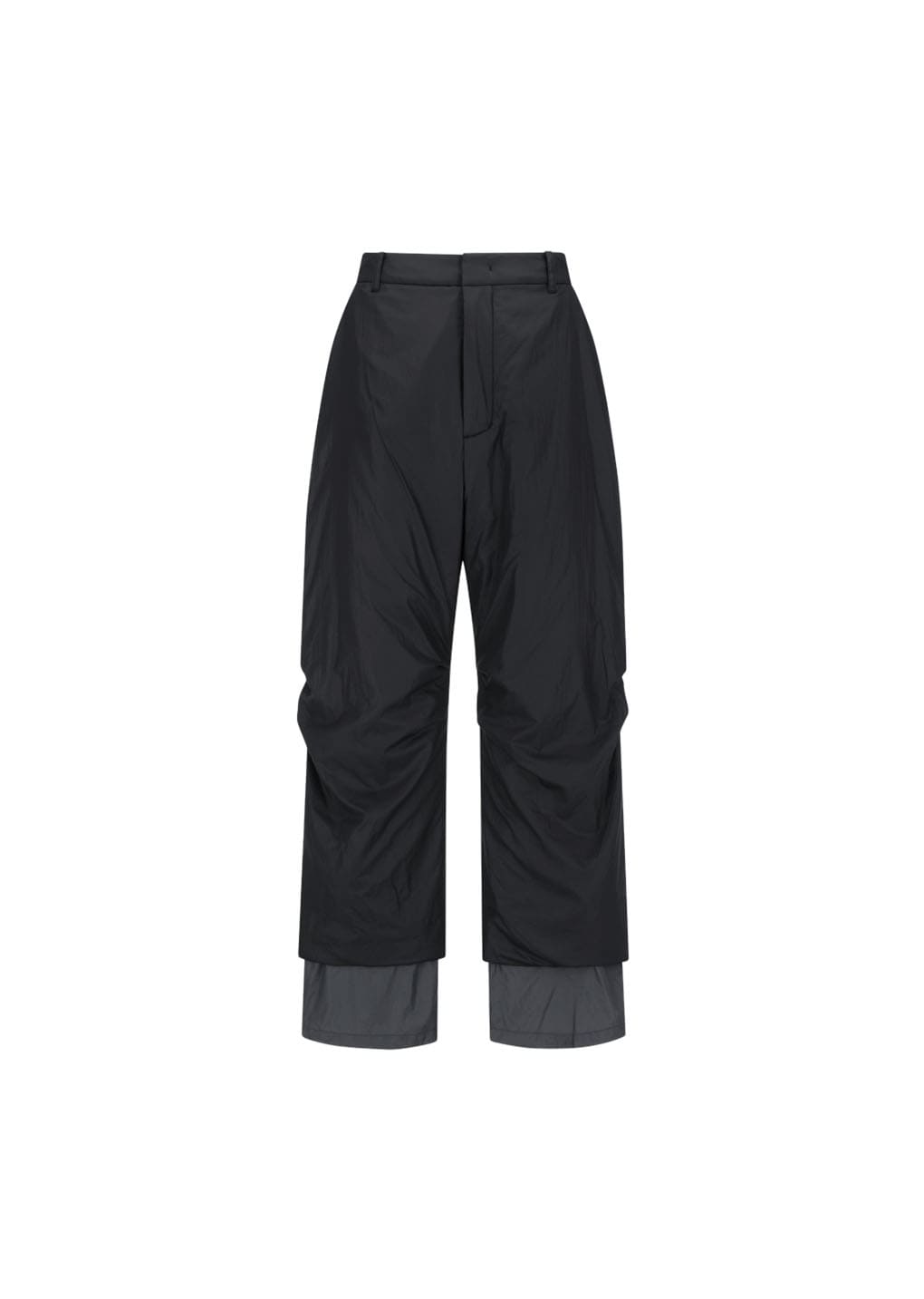 nylon padded straight pants, black
