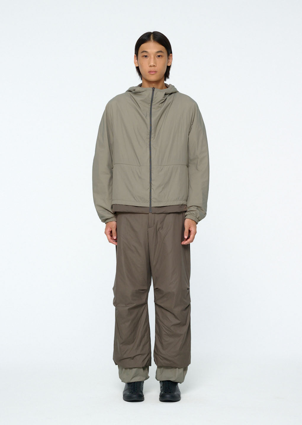 nylon padded straight pants, brown hover