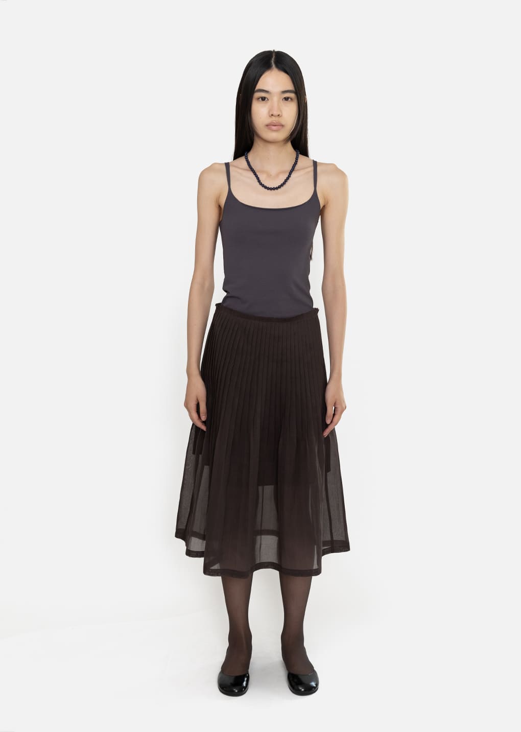 pleated midi skirt, brown hover