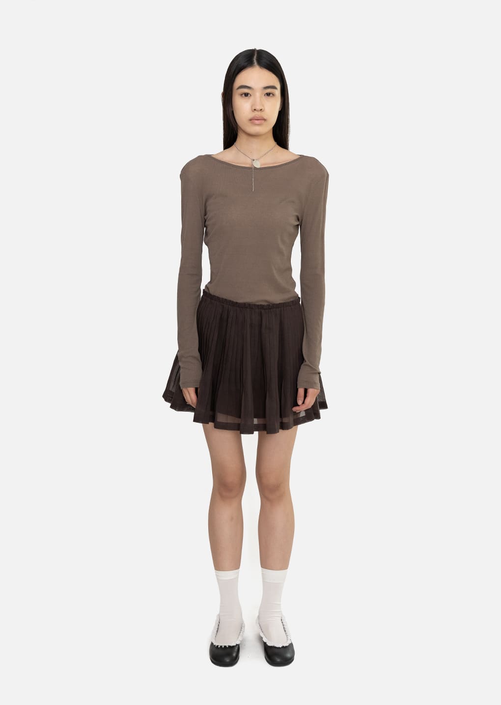 pleated mini skirt, brown hover