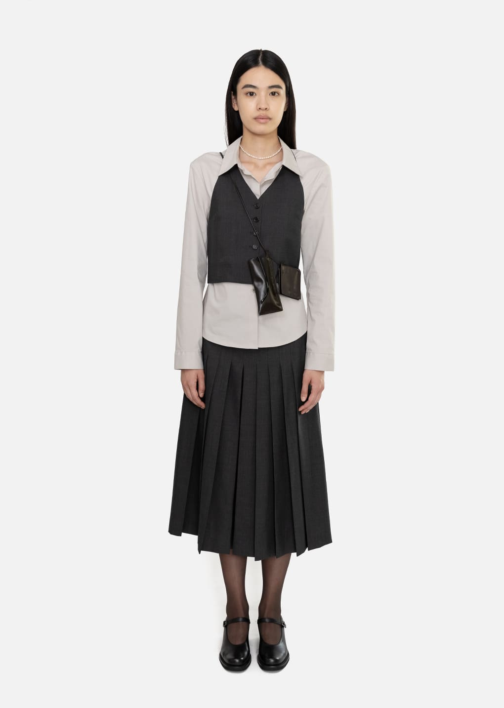 pleated wool culotte, grey hover