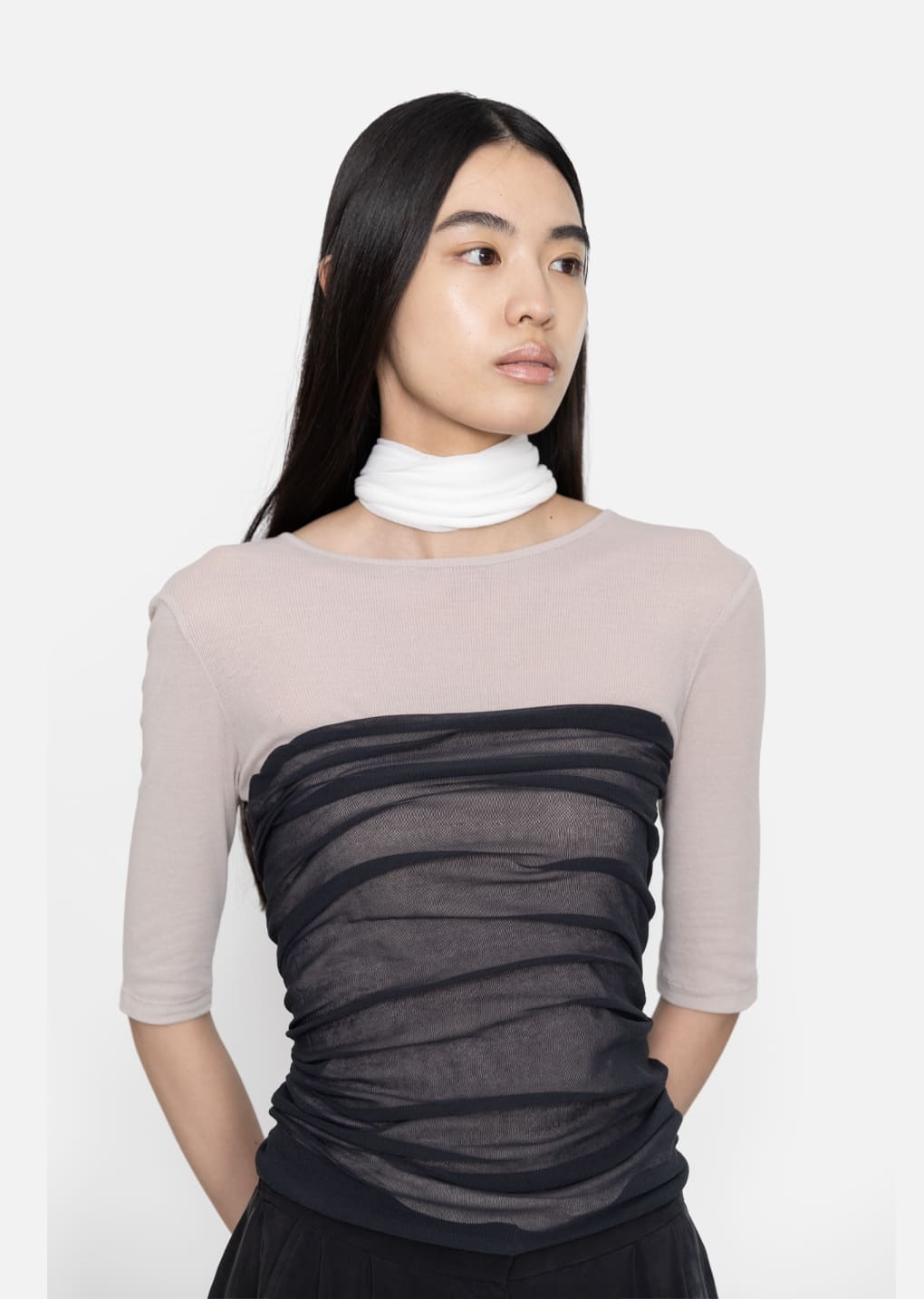 sheer cotton long scarf, ivory hover