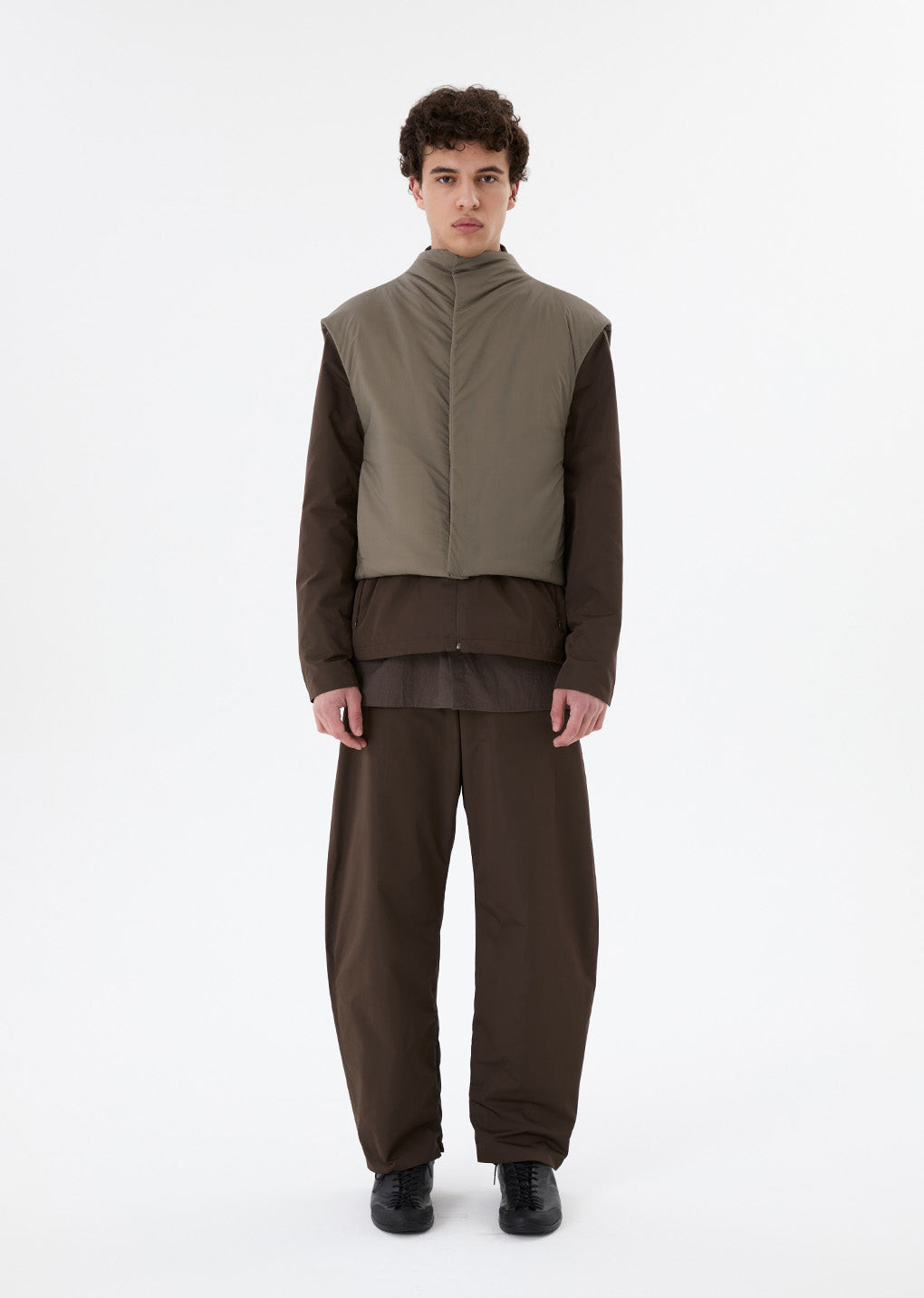 sheer nylon padded vest, brown hover