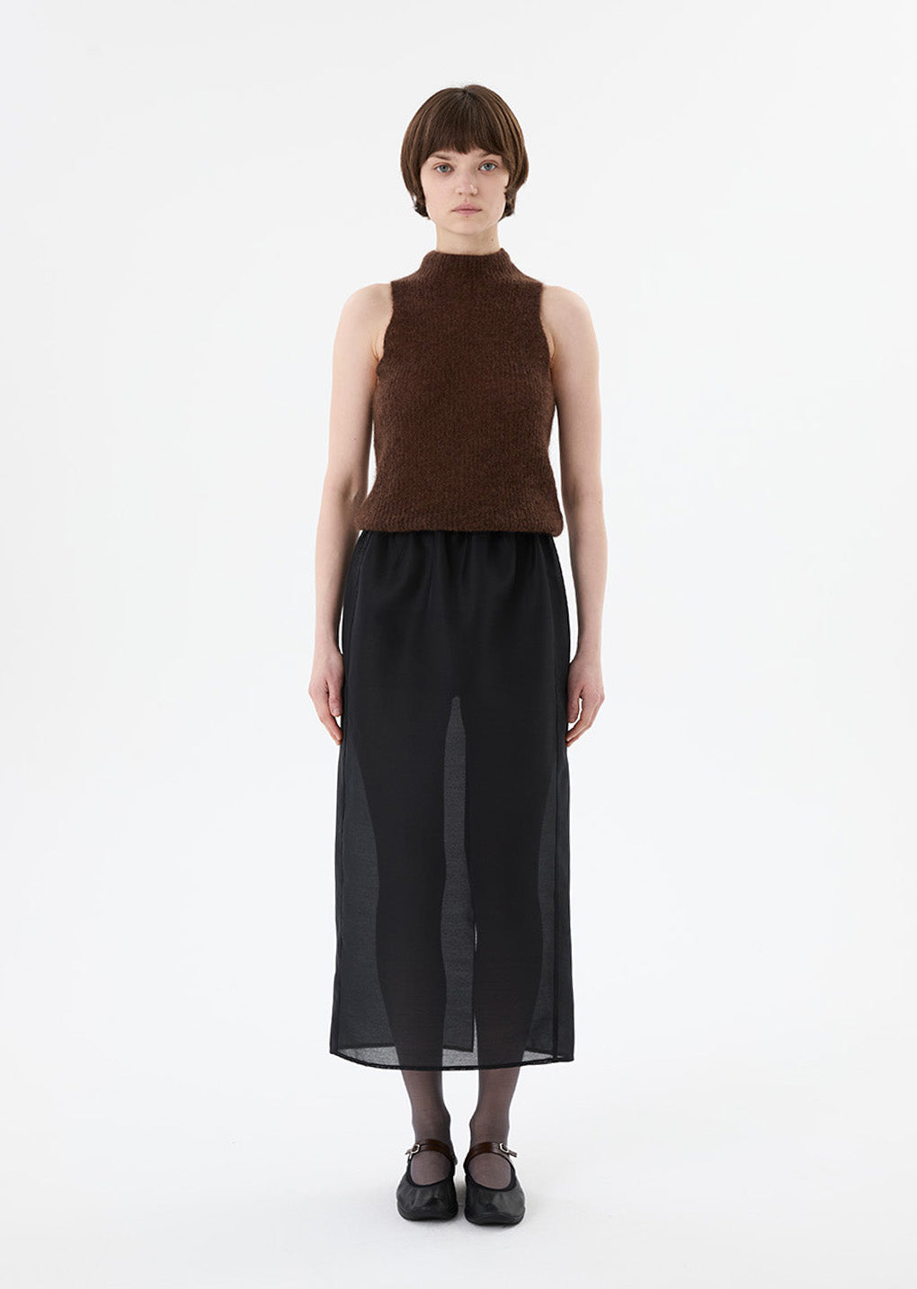 sheer sleeveless top, brown hover