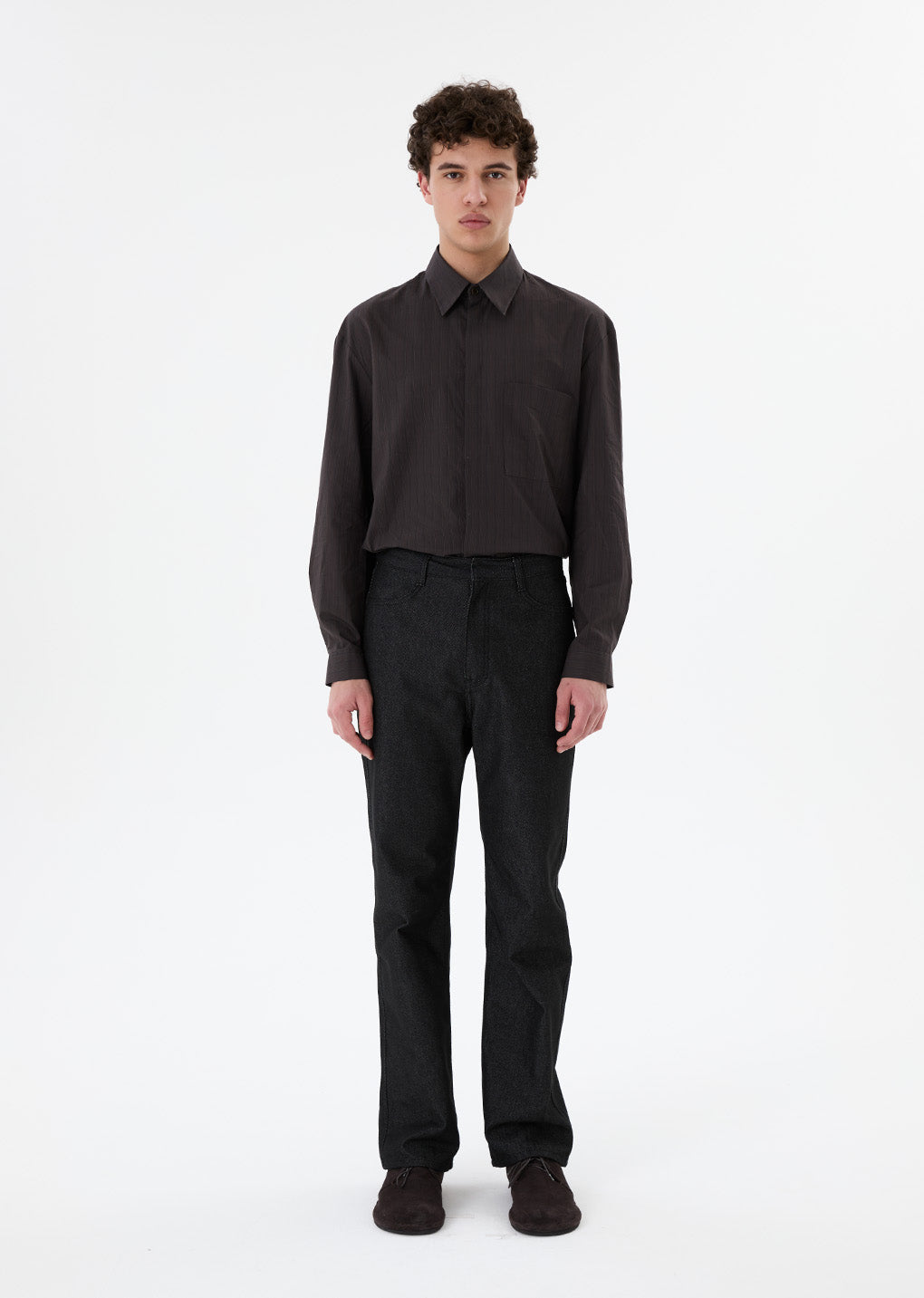 stripe square pocket oversized shirts, brown hover