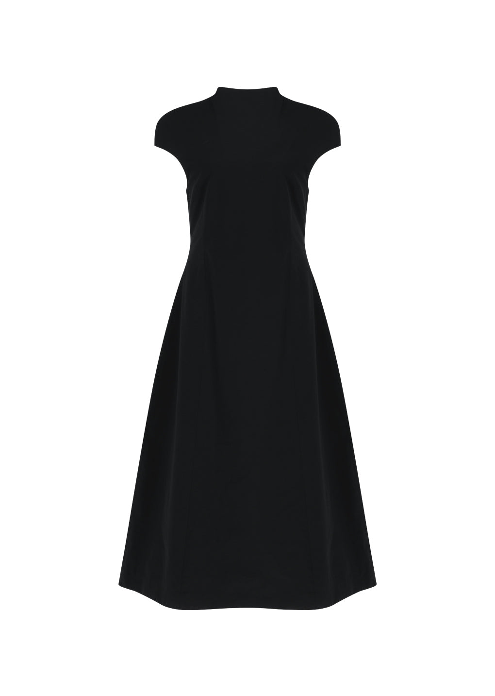 taffeta mock neck volume dress, black
