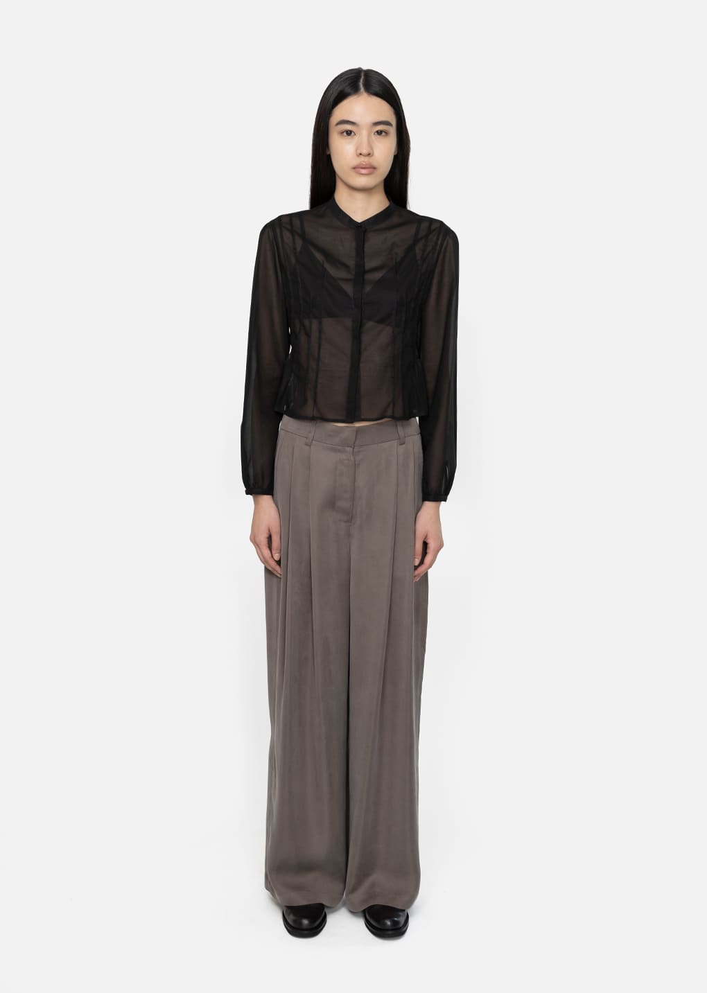 women's cupro two tuck wide pants, grey hover