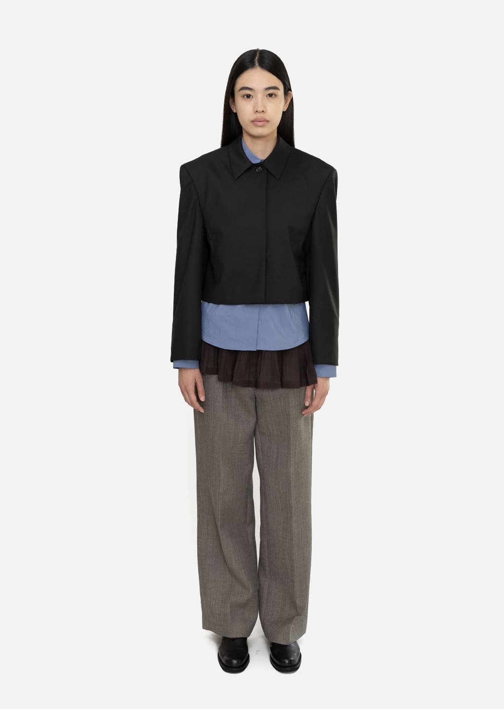 wool flared pants, grey beige hover
