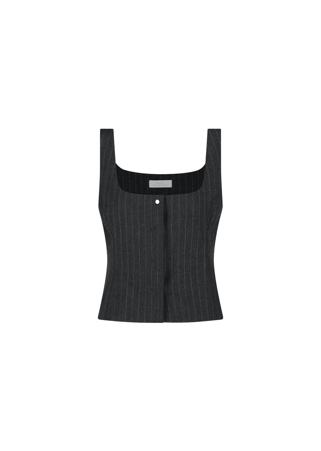 wool snap button down vest, stripe